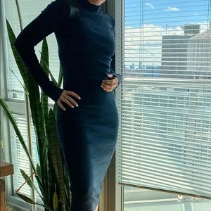 Navy military mock neck tee shirt ribbed dress